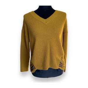 Polly & Esther | Gold Distressed Knit Sweater